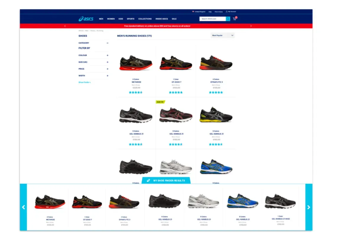 asics case study-shoe finder carousel on PLP