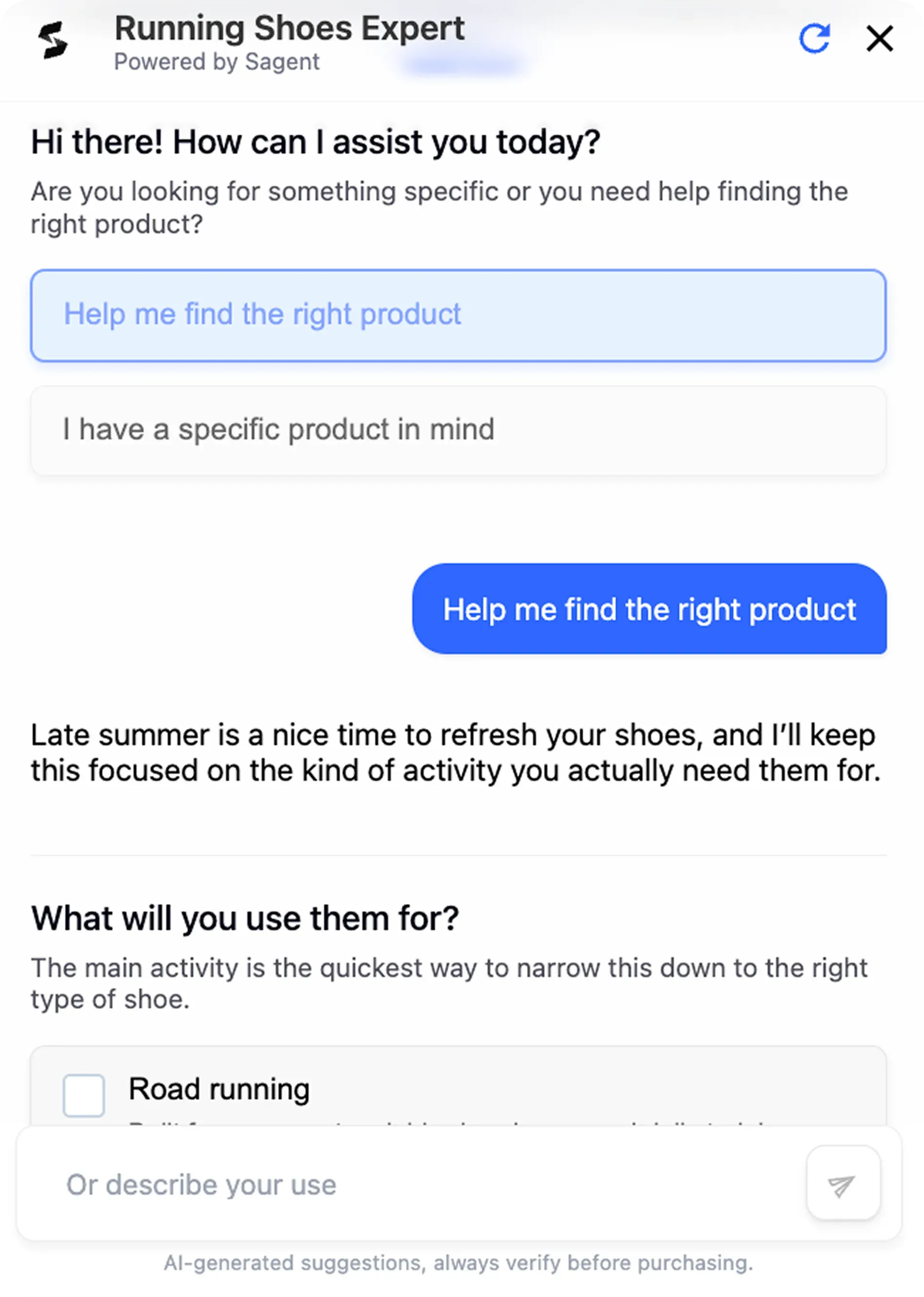 Sagent helping a shopper find the right product