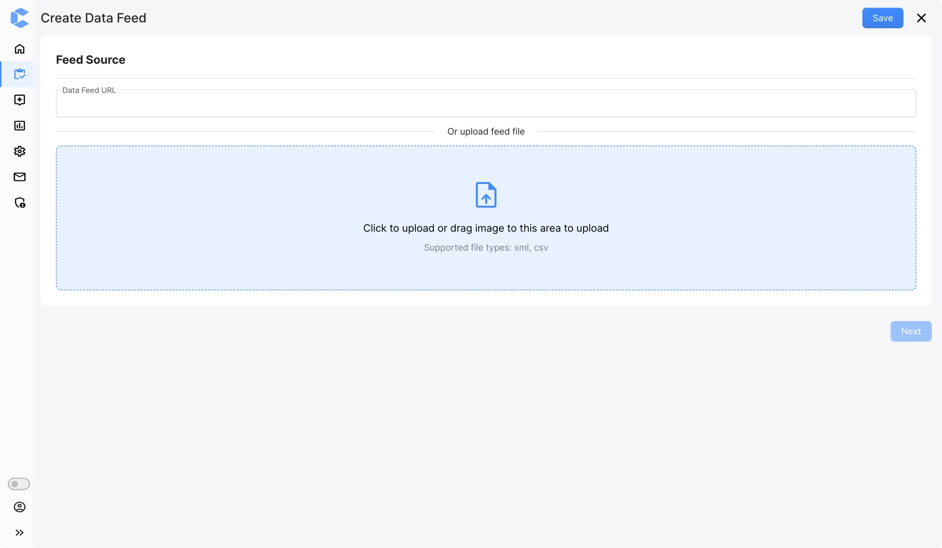 Easily upload your data feed to start building your Product Finder