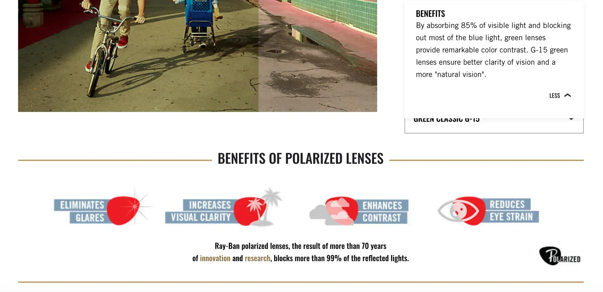 product attributes and benefits rayban features