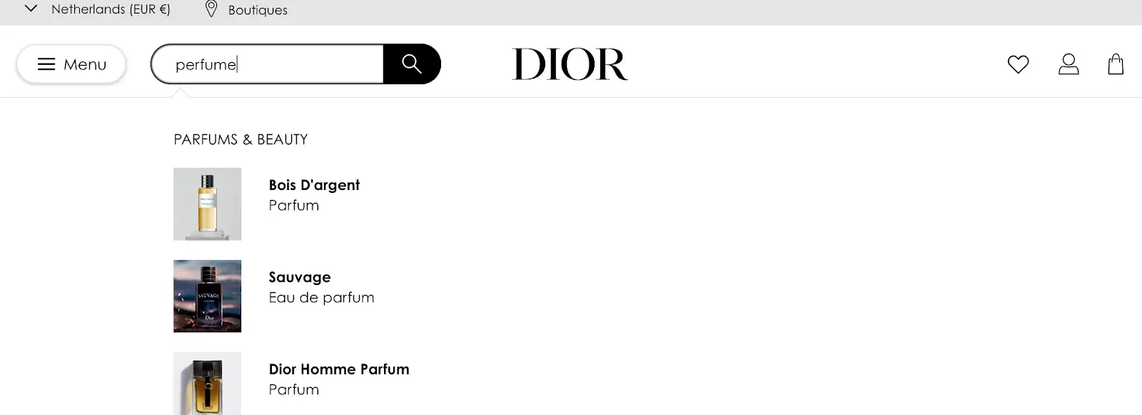 product taxonomy dior ecommerce examples