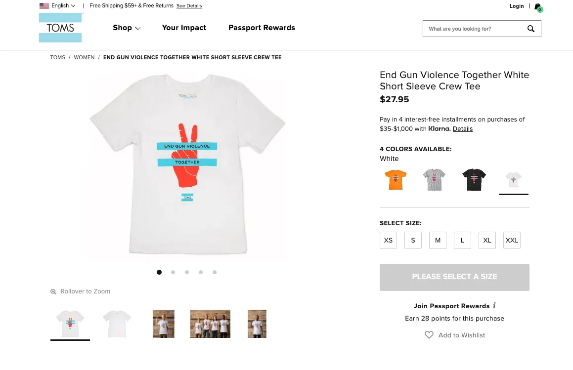 Toms end violence t-shirt