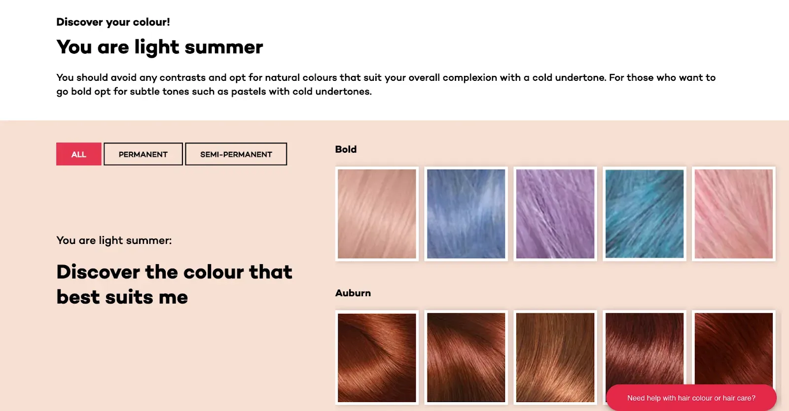 guided selling l’oreal hair color finder